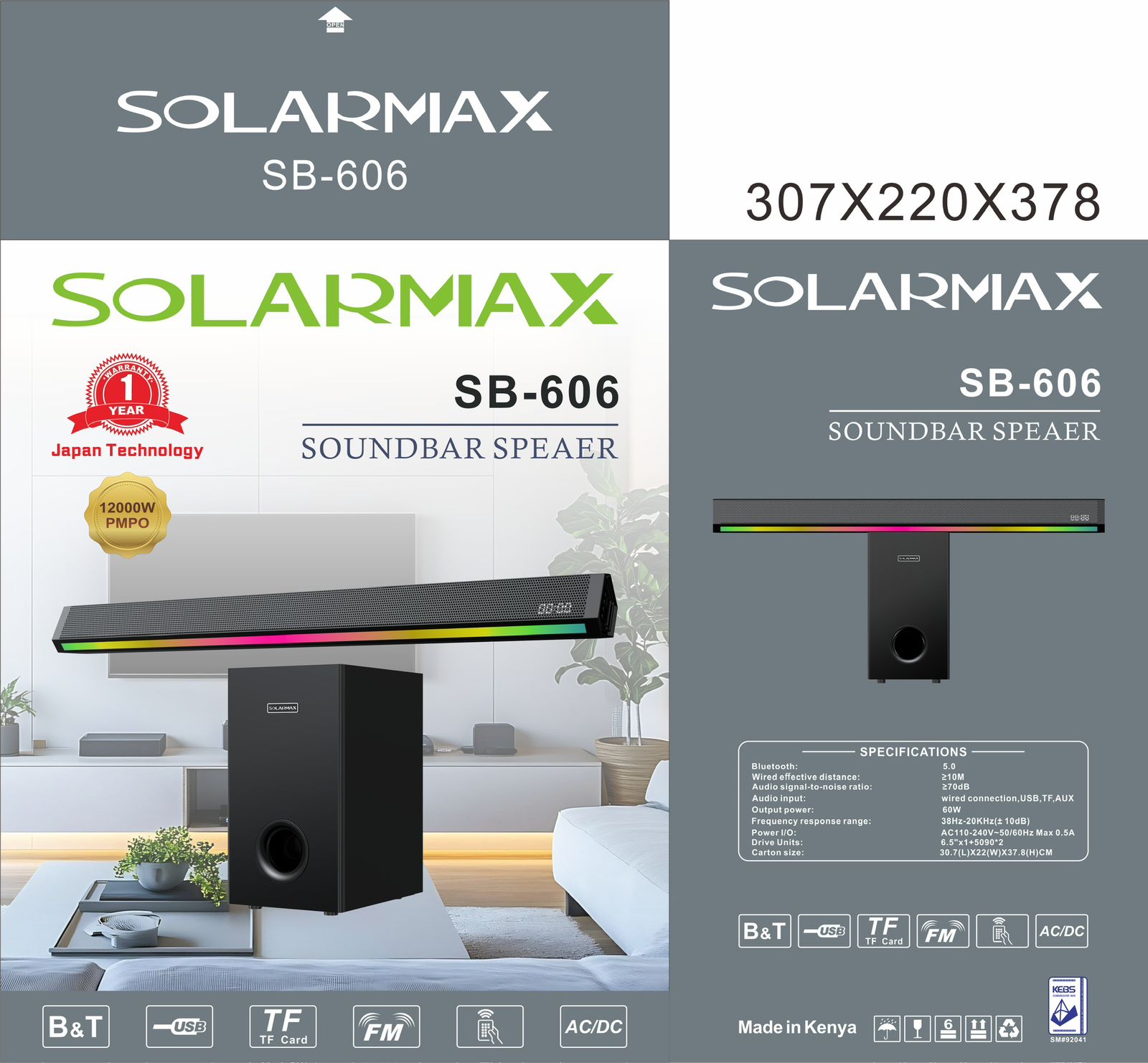 Solarmax SB-606 2.1CH Sound bar 12000W PMPO Soundbar