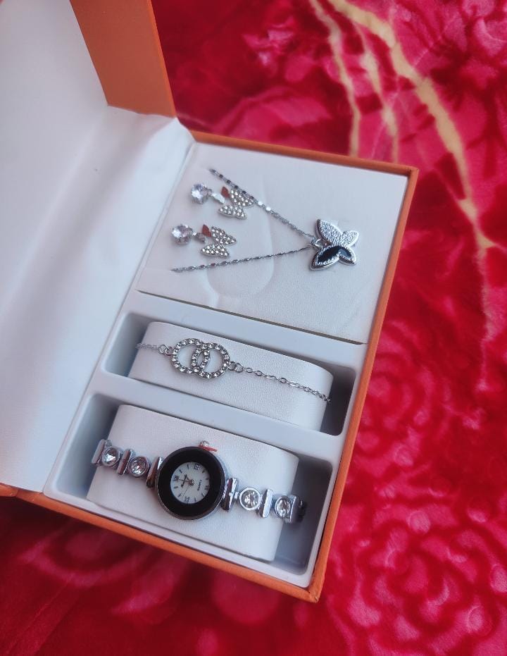 Divine Elegance: 4-Piece Ladies' Jewelry & Watch Gift