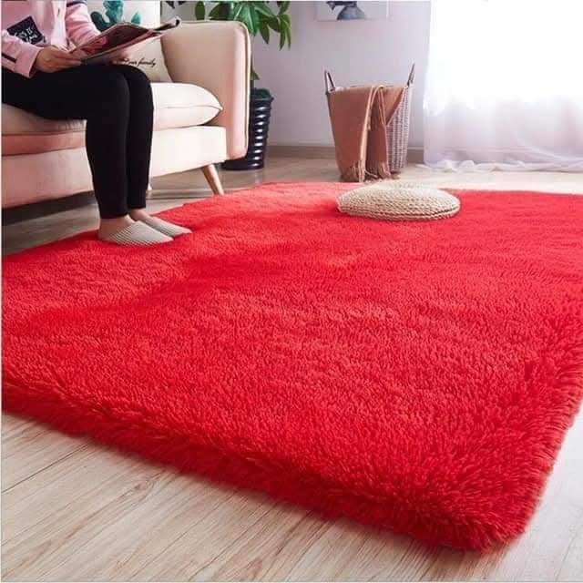 Generic 7 by 8  Fluffy Carpet Plain Red