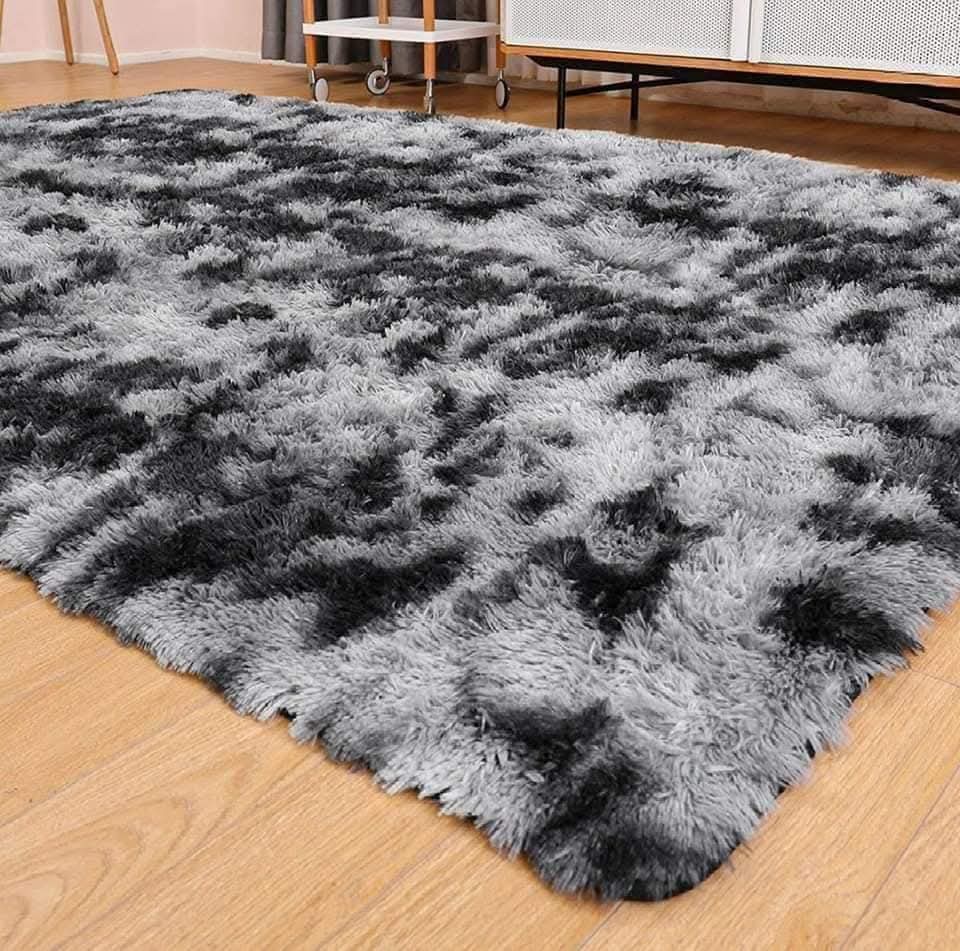 Generic 7 by 8  Fluffy Carpet Cloudy Black and White