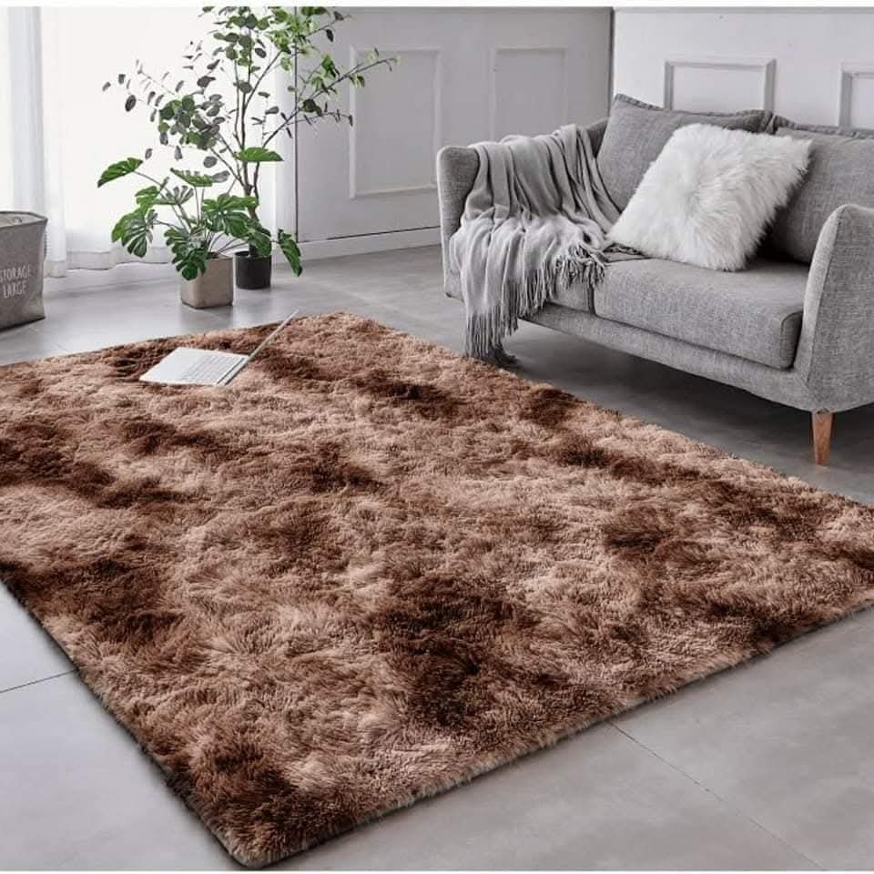 Generic 5 by 8  Fluffy Carpet Cloudy Brown and White