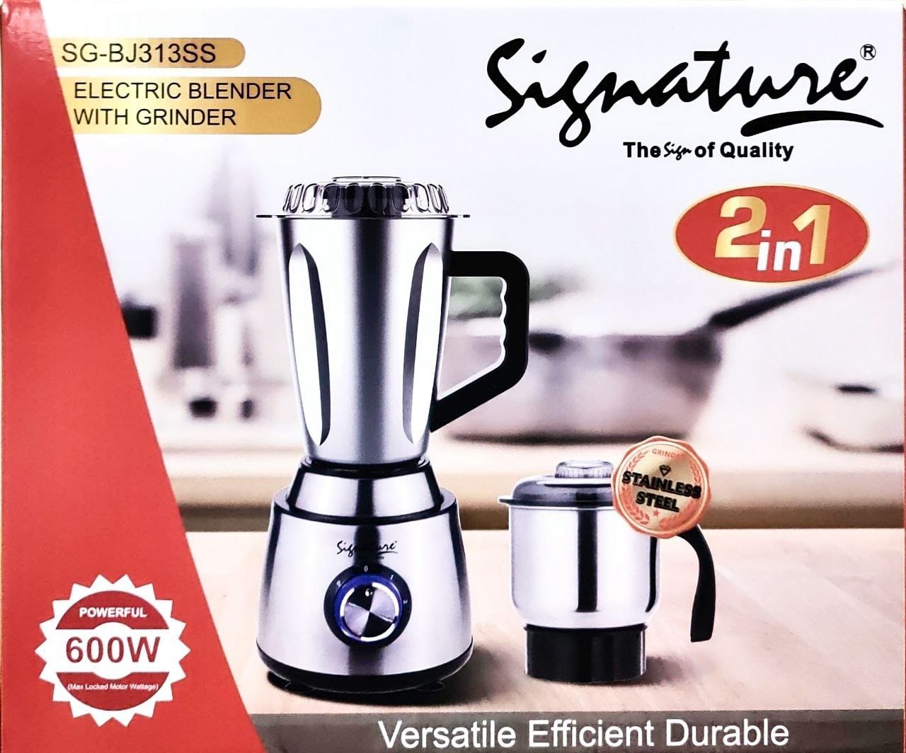 Signature 2 in 1 Stainless Steel Electric BLENDER with GRINDER SG-BJ313SS 600W