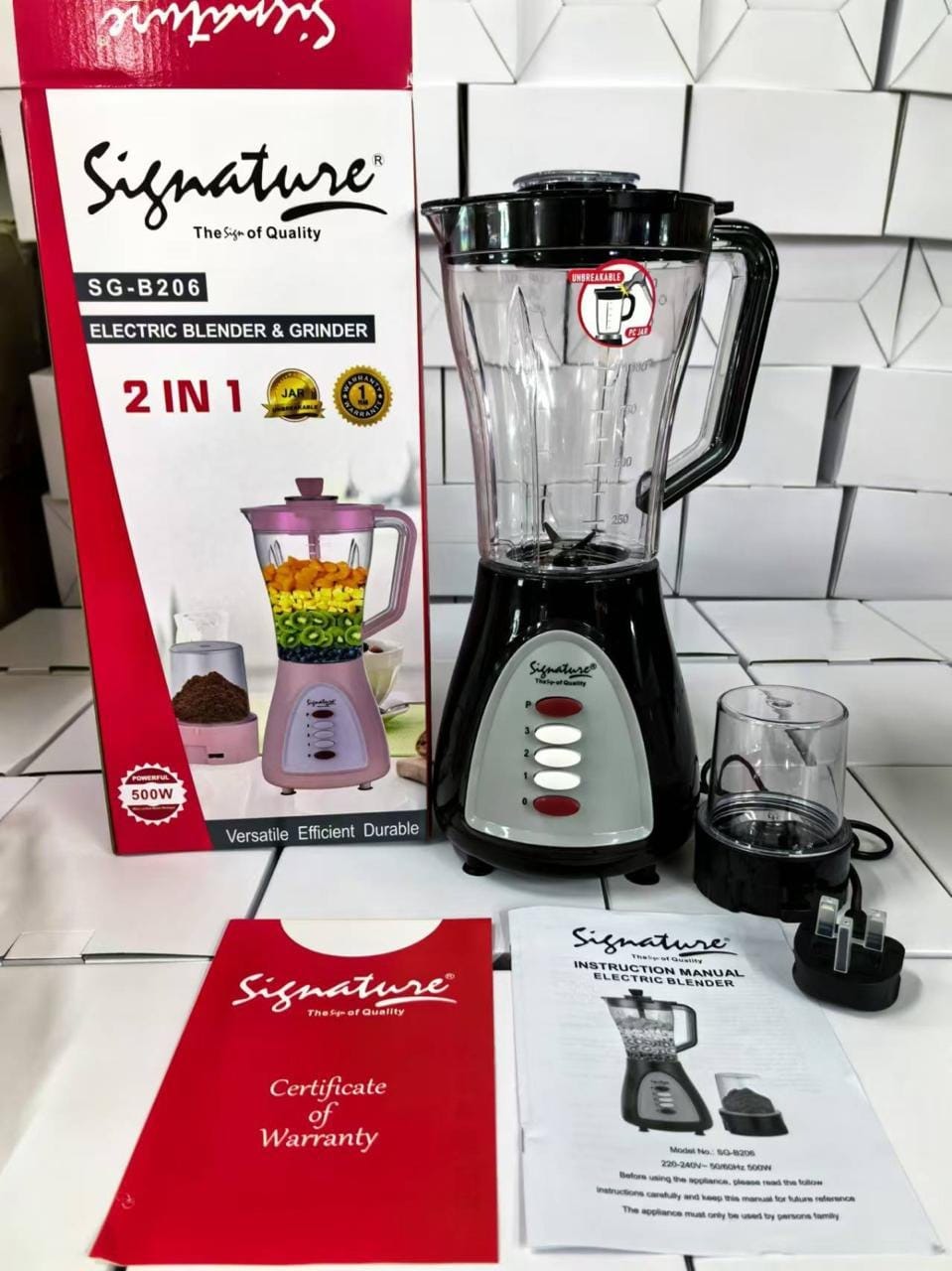 Signature 2 in 1 Electric BLENDER with GRINDER SG-B206 500W