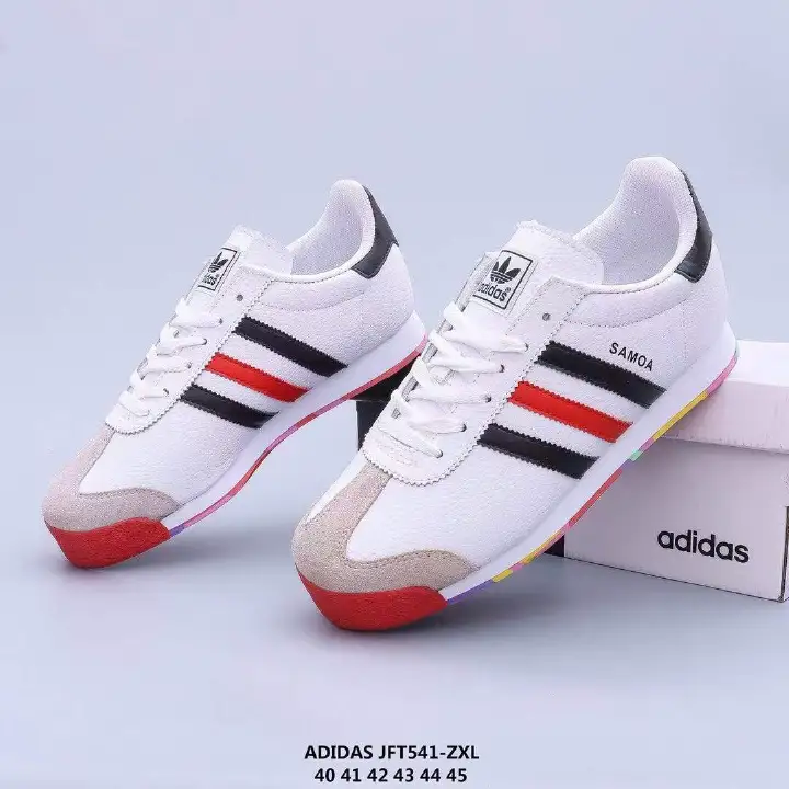 Adidas Samoa Sneakers - Cloud White/ black and Red Stripped