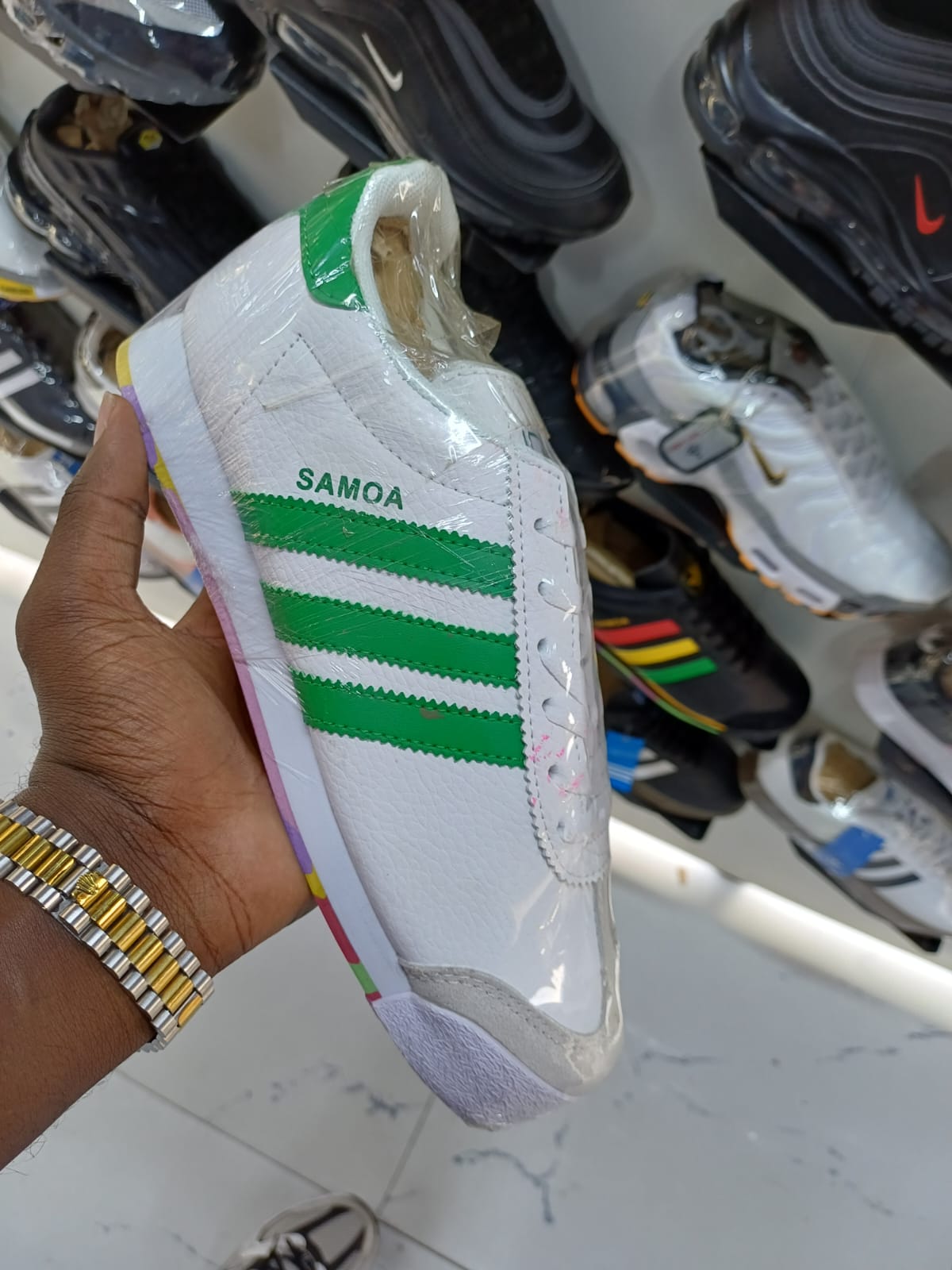 Adidas Samoa Sneakers - Cloud White/ Green Stripped